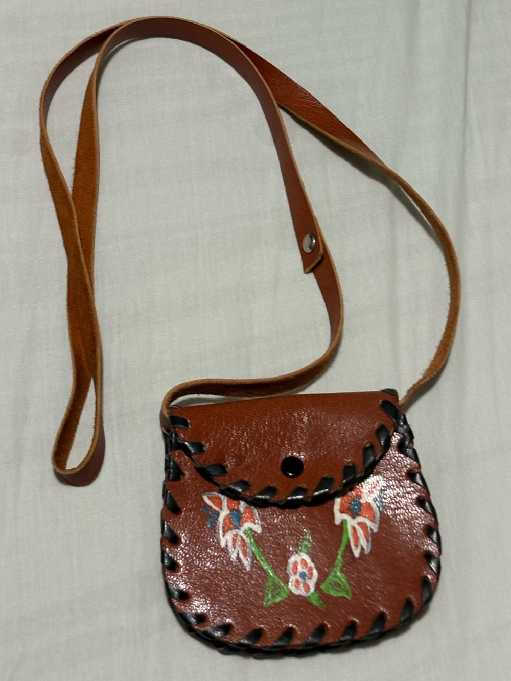 Brown Hand-Painted Leather Crossbody Bag